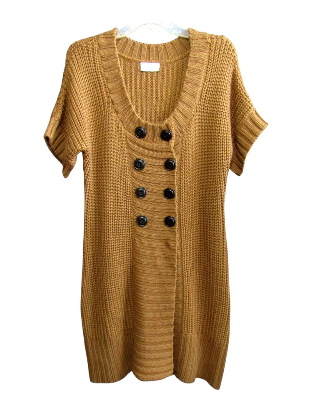 Soft Surroundings City Sweater L Golden Brown Wool Blend Button Front Long 22662
